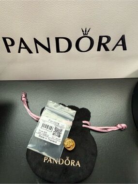Pandora Gold Family Quote Charm with Pink Drawstring Pouch